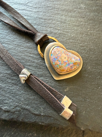 Heart Opal Leather Necklace