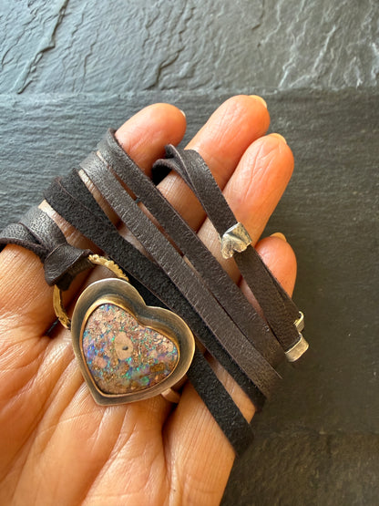 Heart Opal Leather Necklace