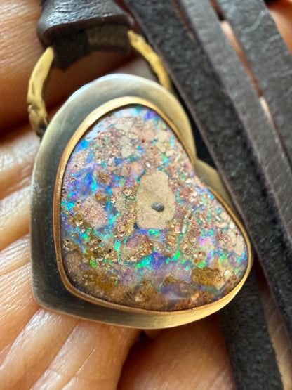 Heart Opal Leather Necklace