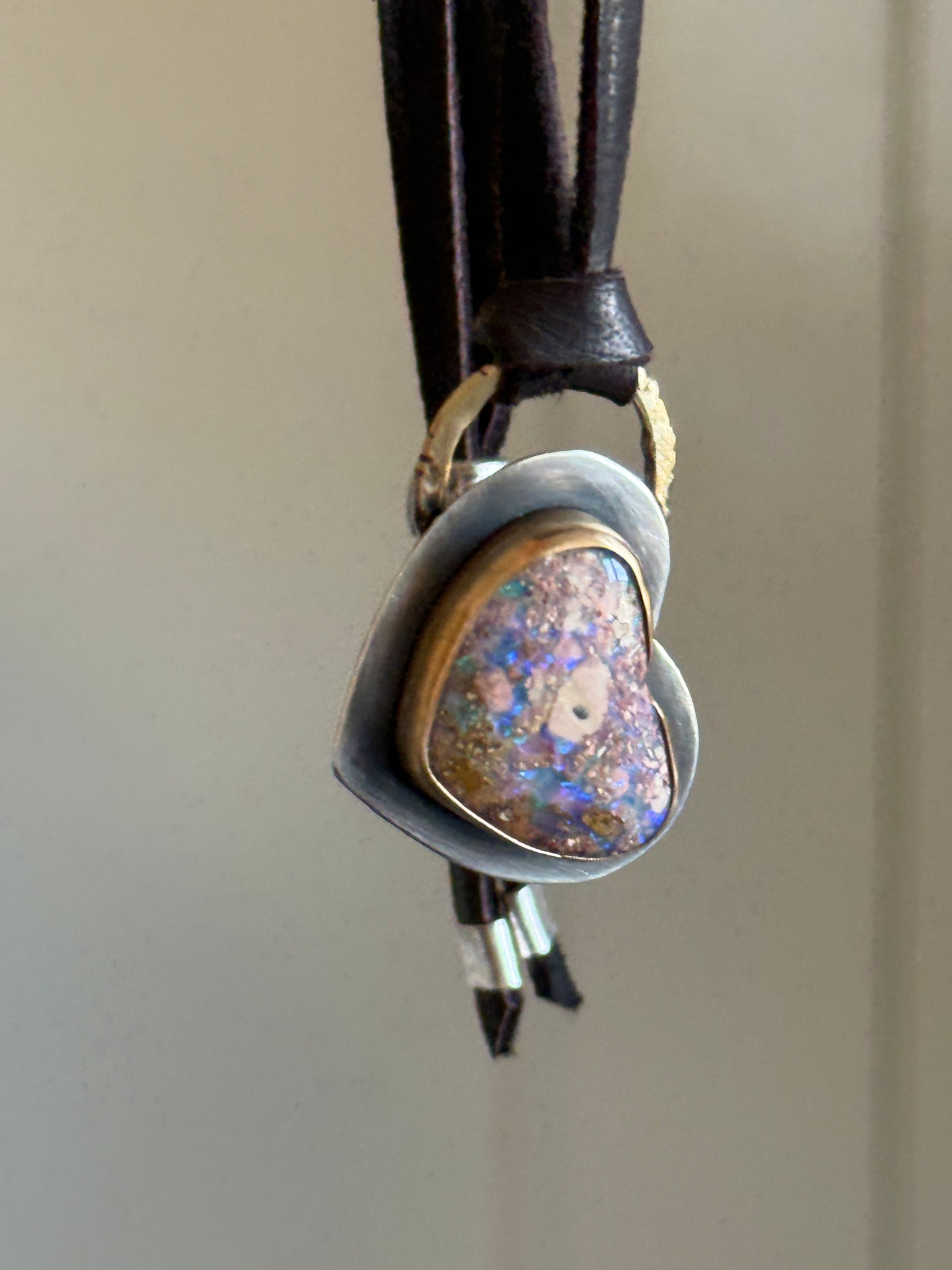 Heart Opal Leather Necklace