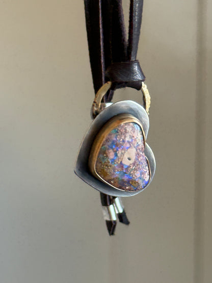 Heart Opal Leather Necklace