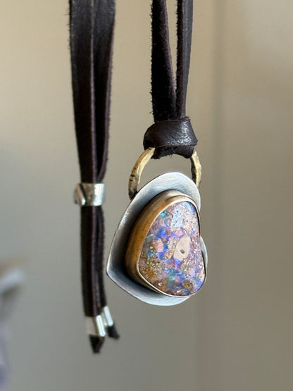 Heart Opal Leather Necklace