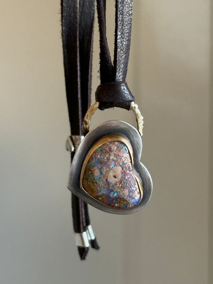 Heart Opal Leather Necklace