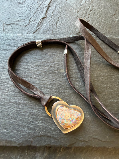 Heart Opal Leather Necklace