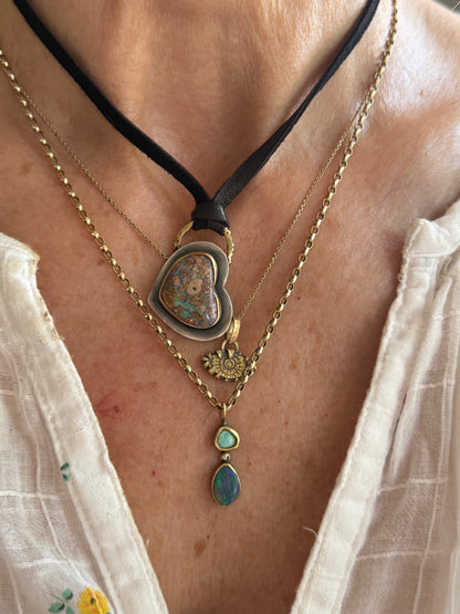 Heart Opal Leather Necklace
