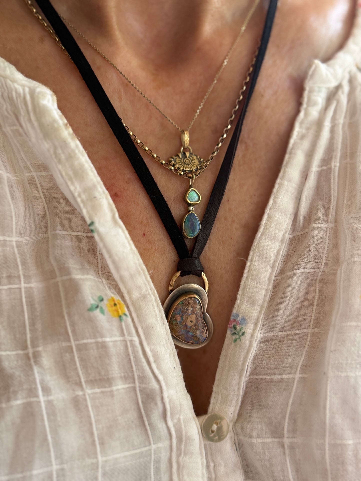 Heart Opal Leather Necklace