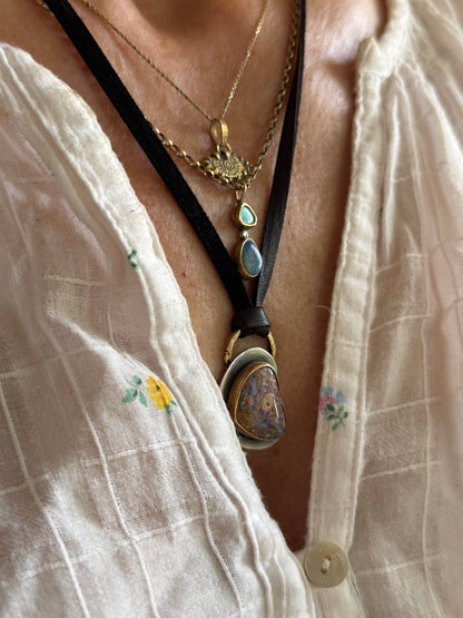 Heart Opal Leather Necklace