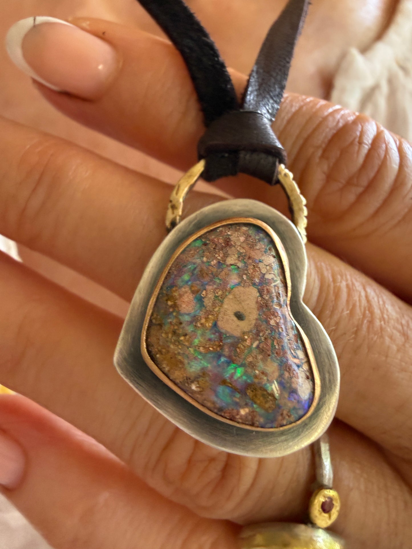 Heart Opal Leather Necklace