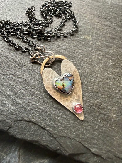 Heart Opal Pendant with Pink Tourmaline
