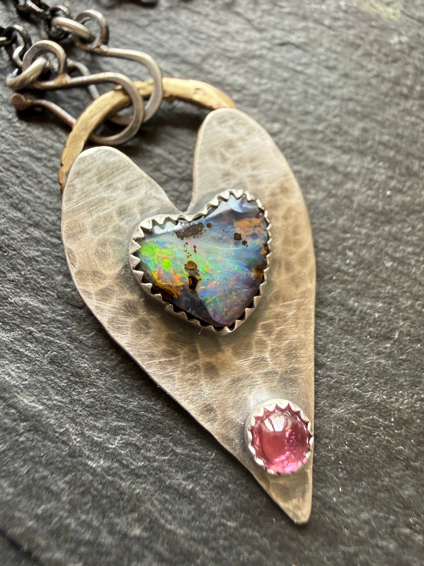 Heart Opal Pendant with Pink Tourmaline