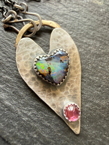Heart Opal Pendant with Pink Tourmaline