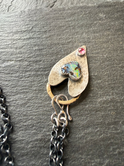 Heart Opal Pendant with Pink Tourmaline