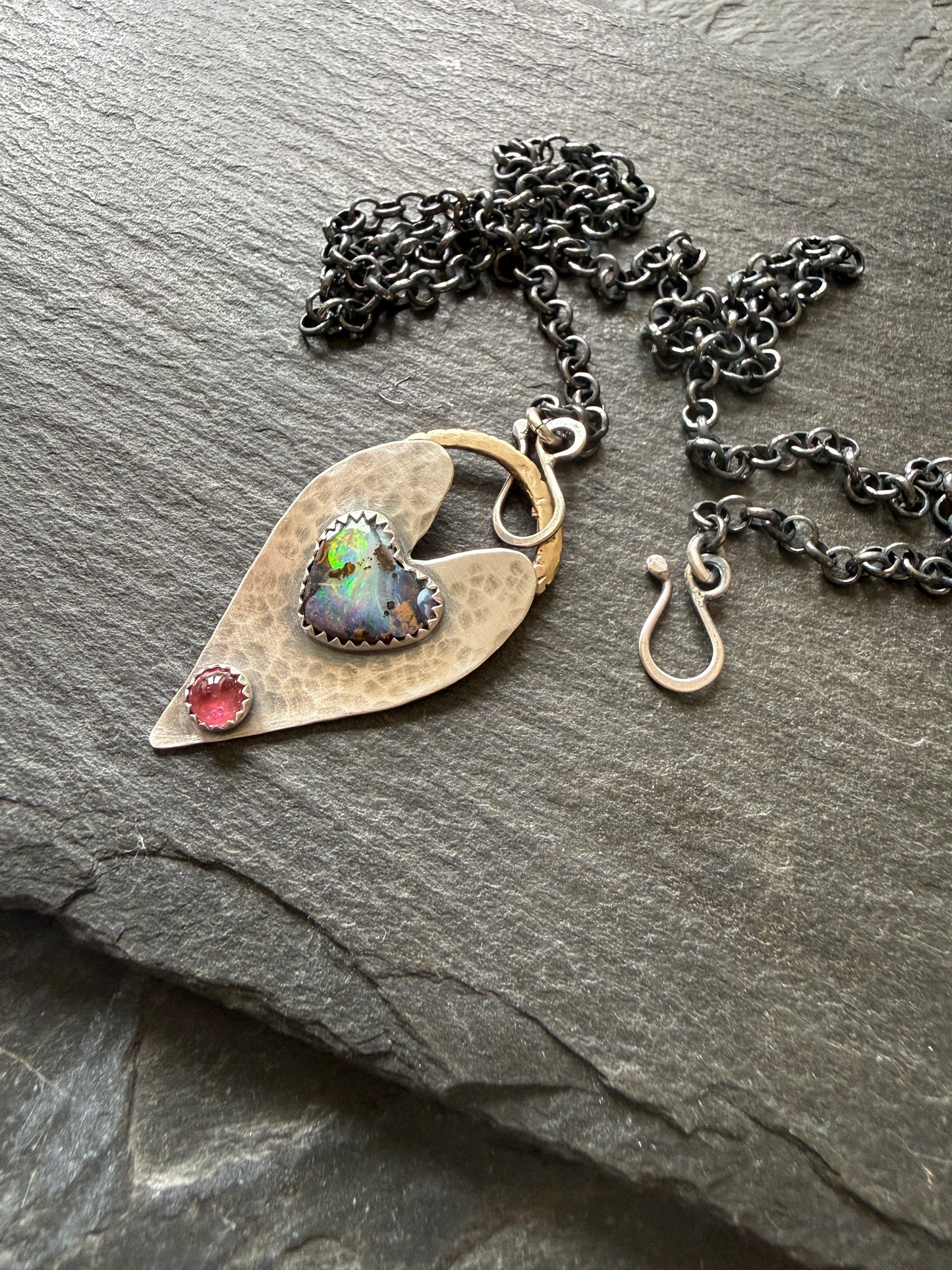 Heart Opal Pendant with Pink Tourmaline