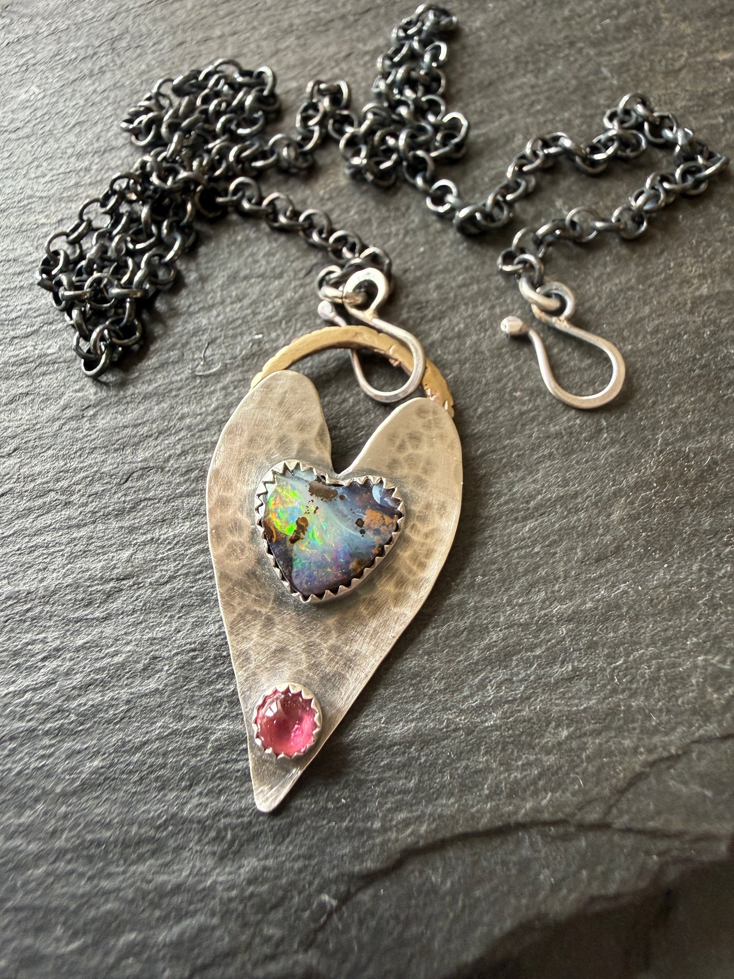 Heart Opal Pendant with Pink Tourmaline