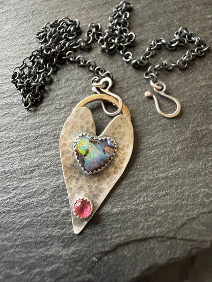 Heart Opal Pendant with Pink Tourmaline