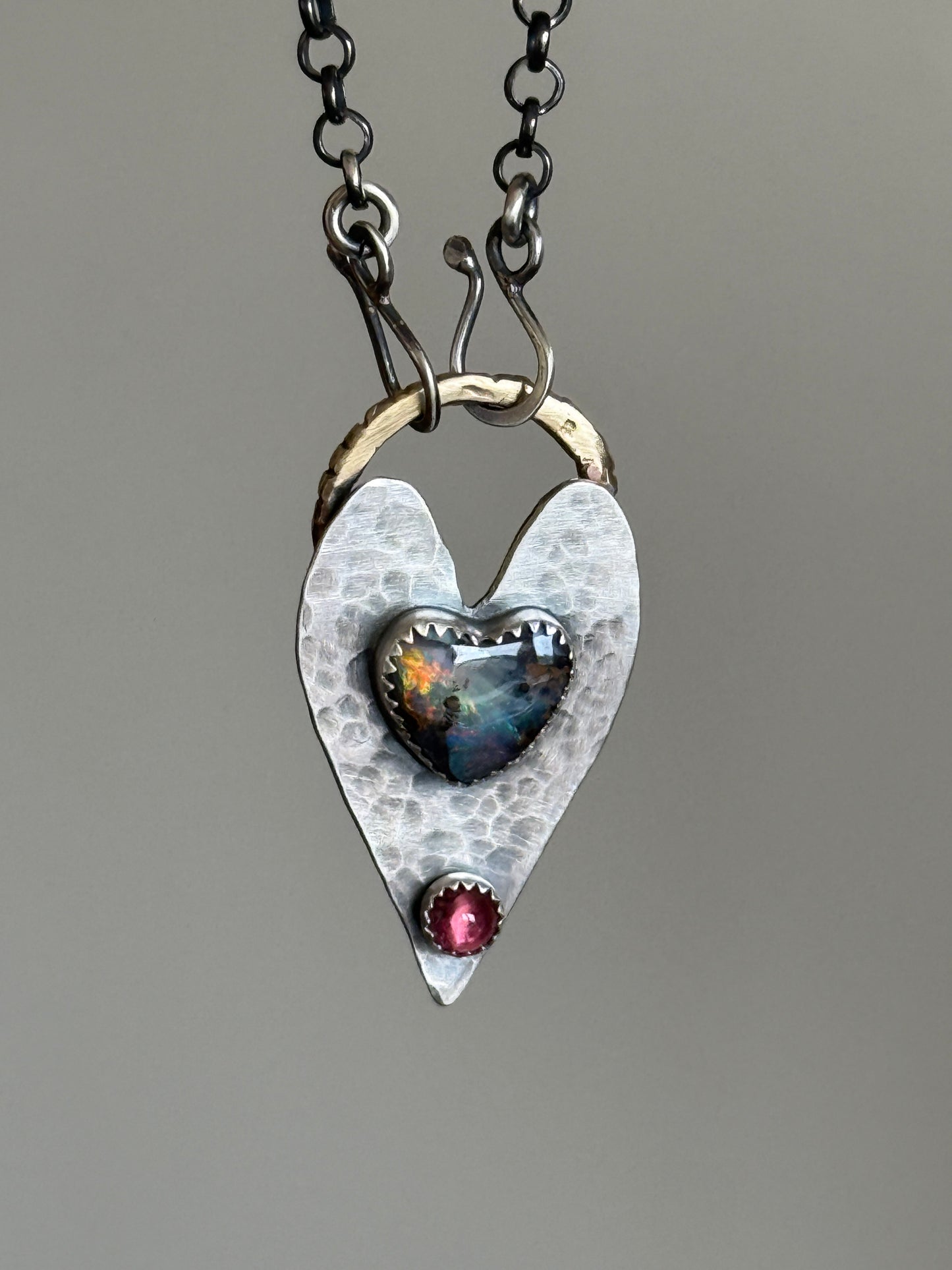 Heart Opal Pendant with Pink Tourmaline