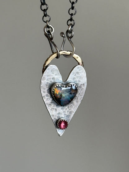 Heart Opal Pendant with Pink Tourmaline