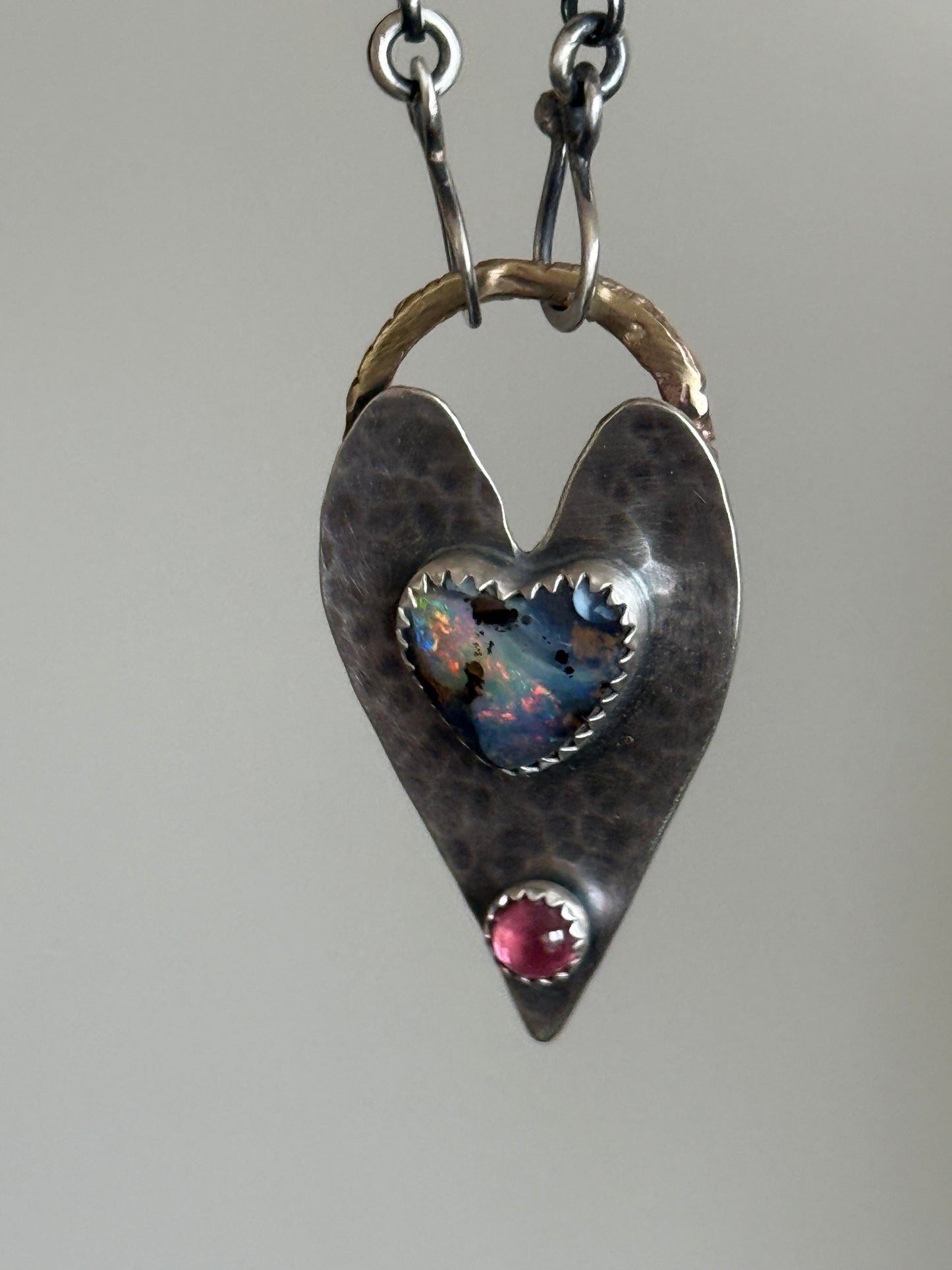 Heart Opal Pendant with Pink Tourmaline