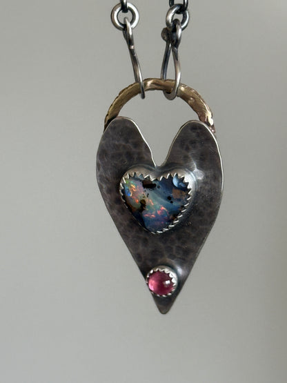 Heart Opal Pendant with Pink Tourmaline