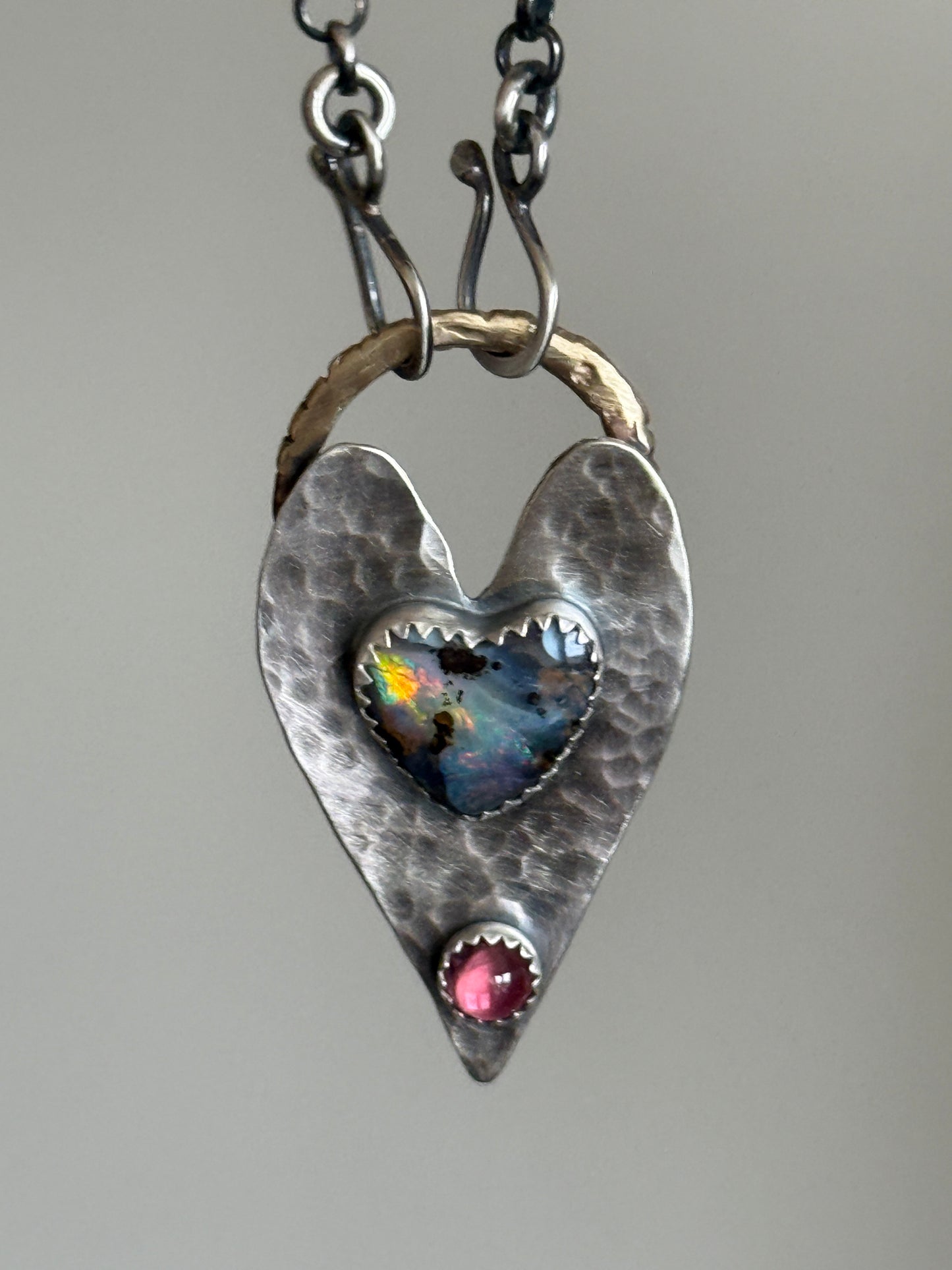 Heart Opal Pendant with Pink Tourmaline