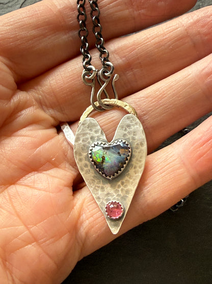 Heart Opal Pendant with Pink Tourmaline