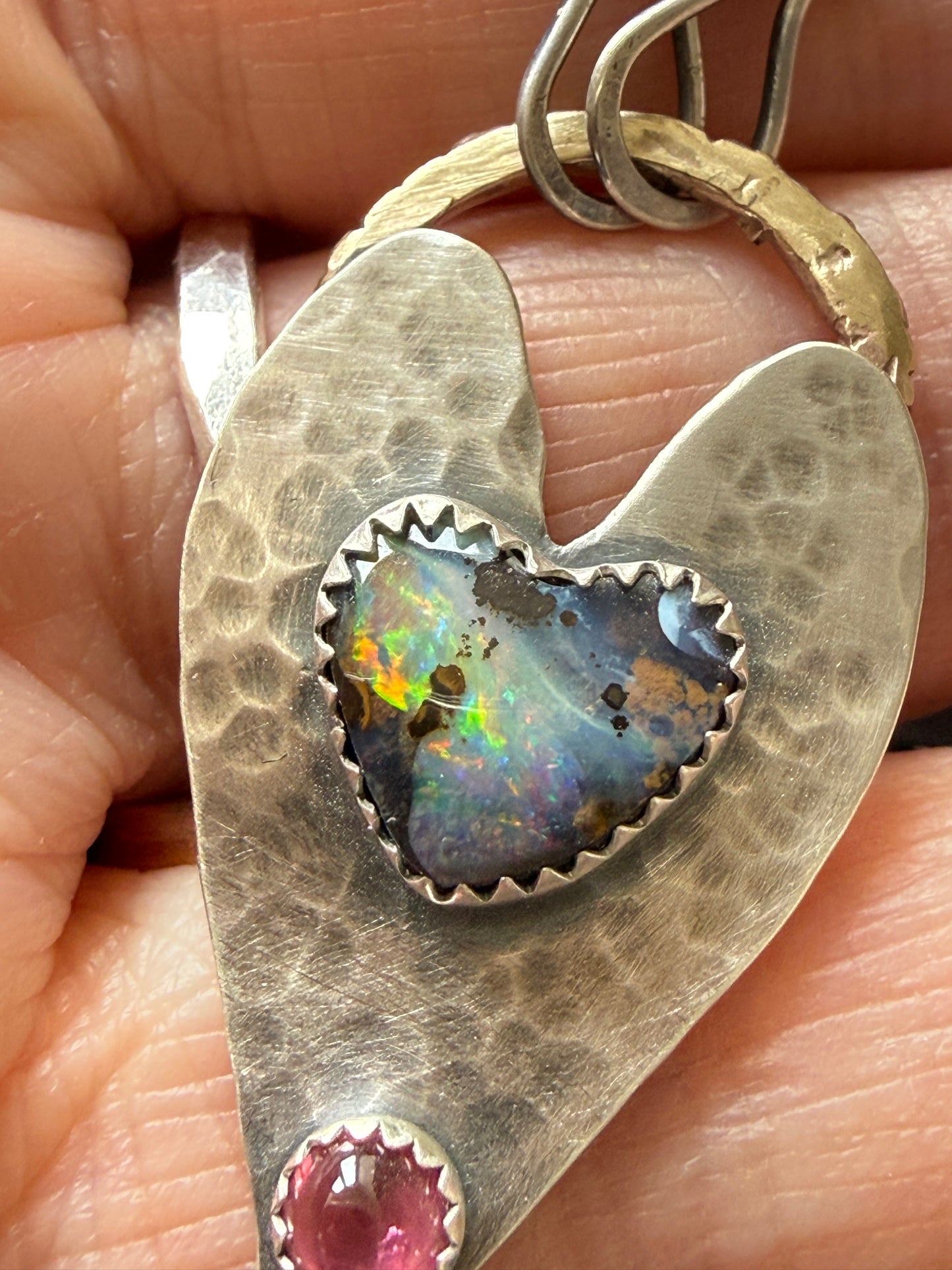 Heart Opal Pendant with Pink Tourmaline