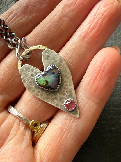 Heart Opal Pendant with Pink Tourmaline