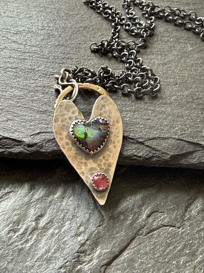 Heart Opal Pendant with Pink Tourmaline