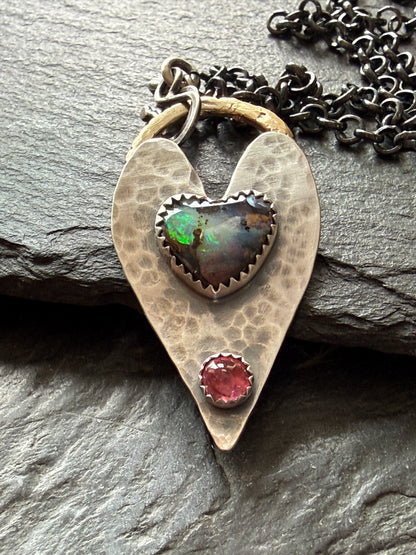Heart Opal Pendant with Pink Tourmaline