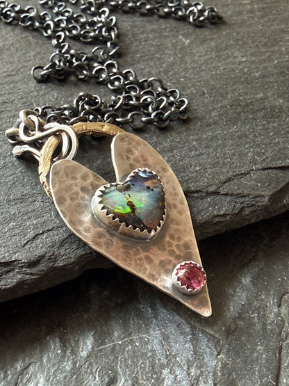 Heart Opal Pendant with Pink Tourmaline