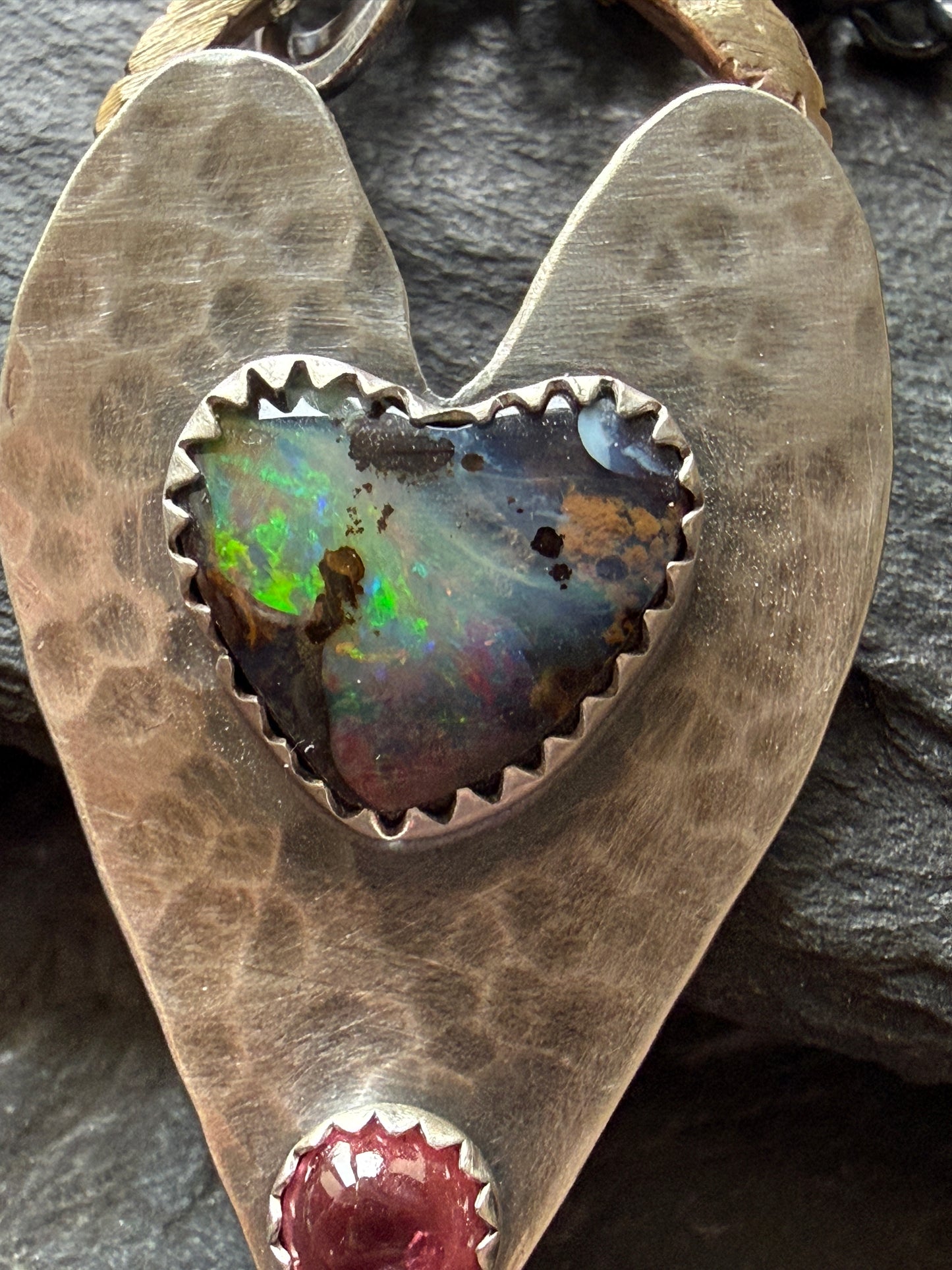 Heart Opal Pendant with Pink Tourmaline
