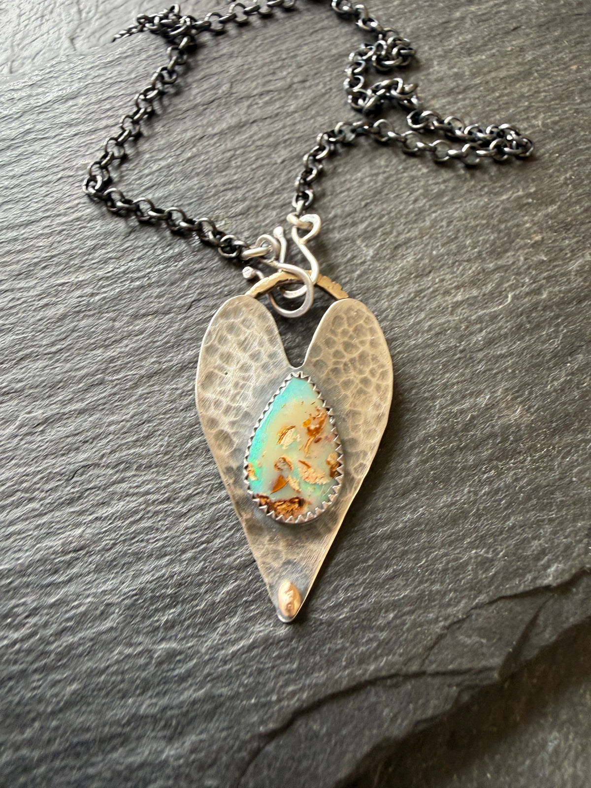Opal heart pendant