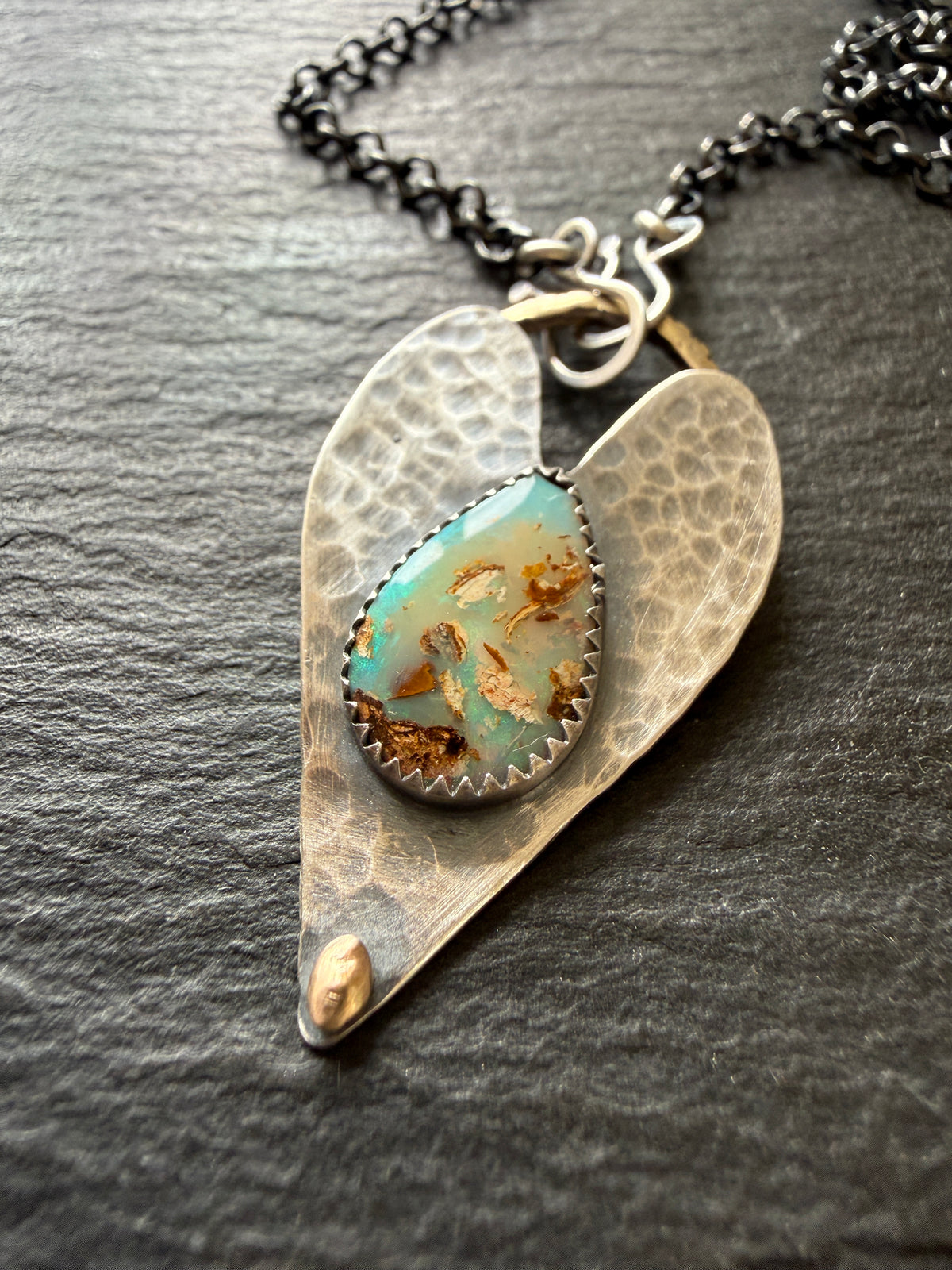 Opal heart pendant