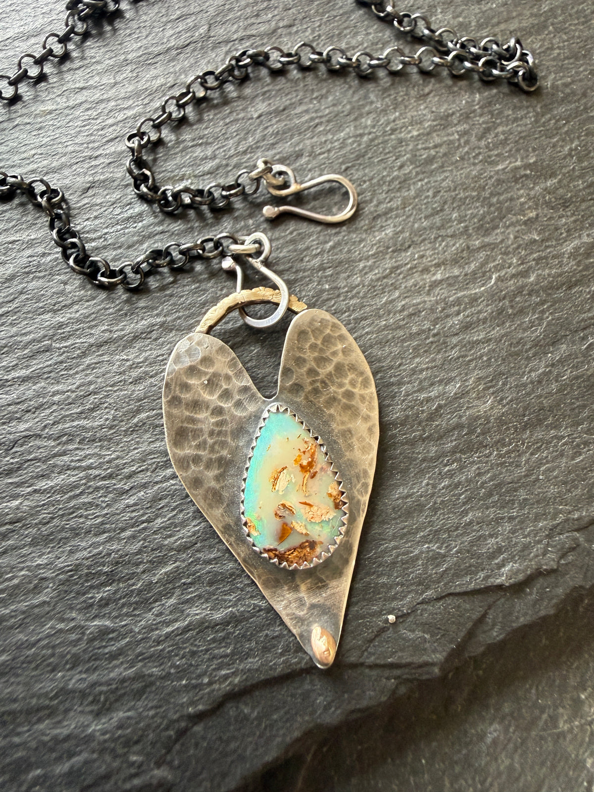 Opal heart pendant