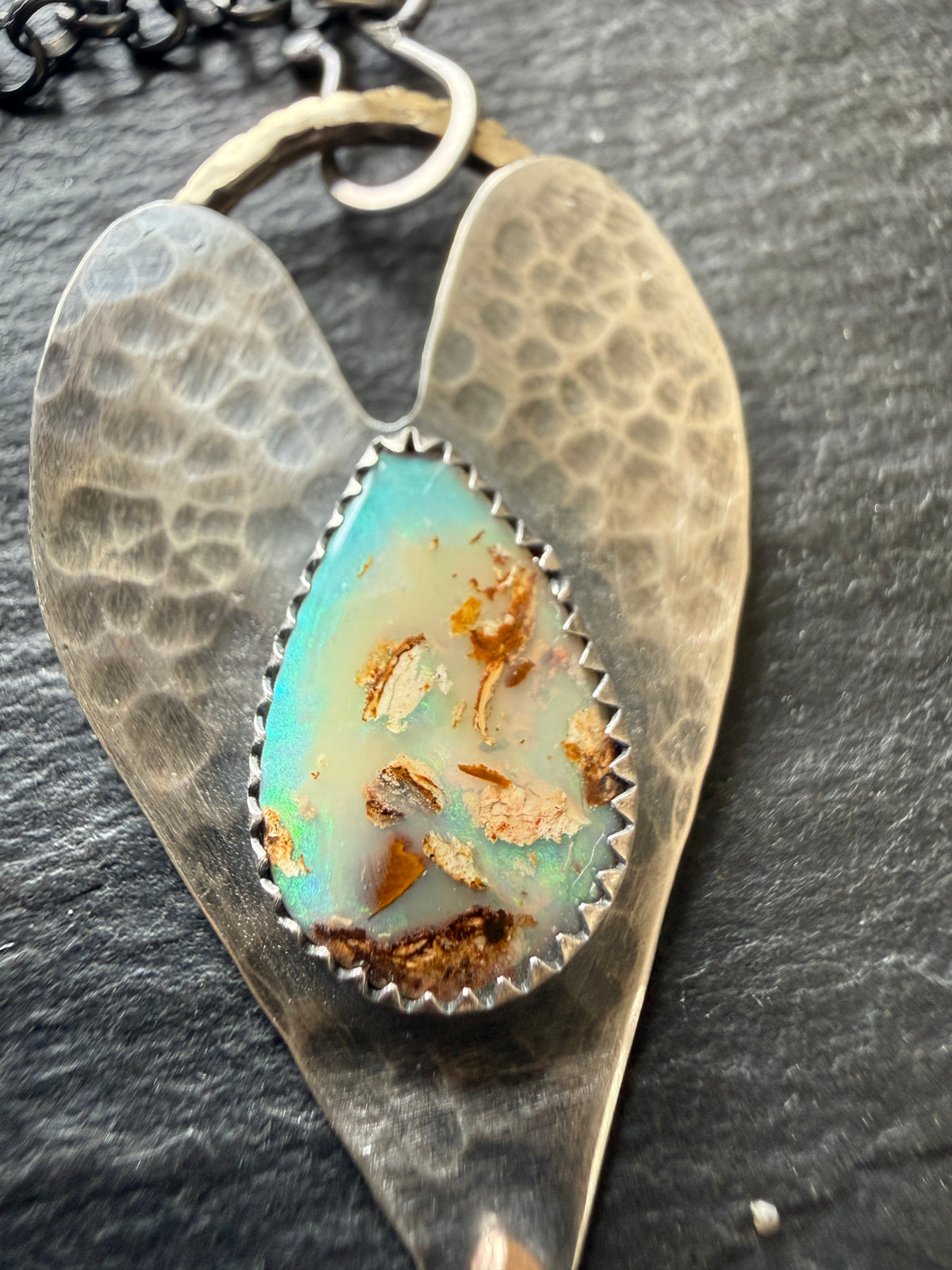 Opal heart pendant