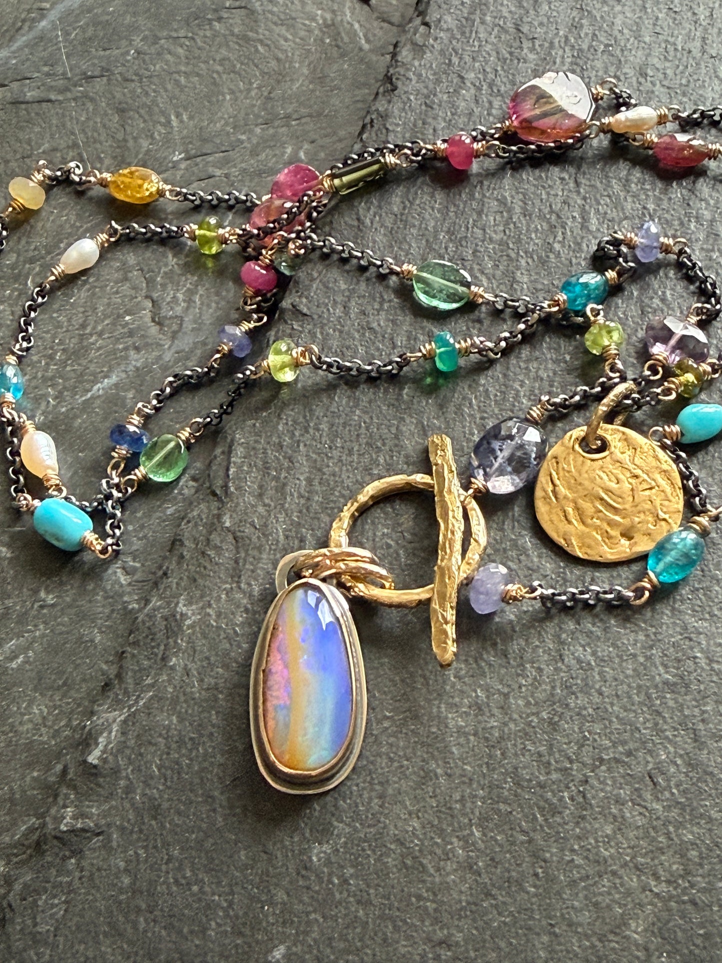 Multi Gemstone Necklace with Boulder Opal