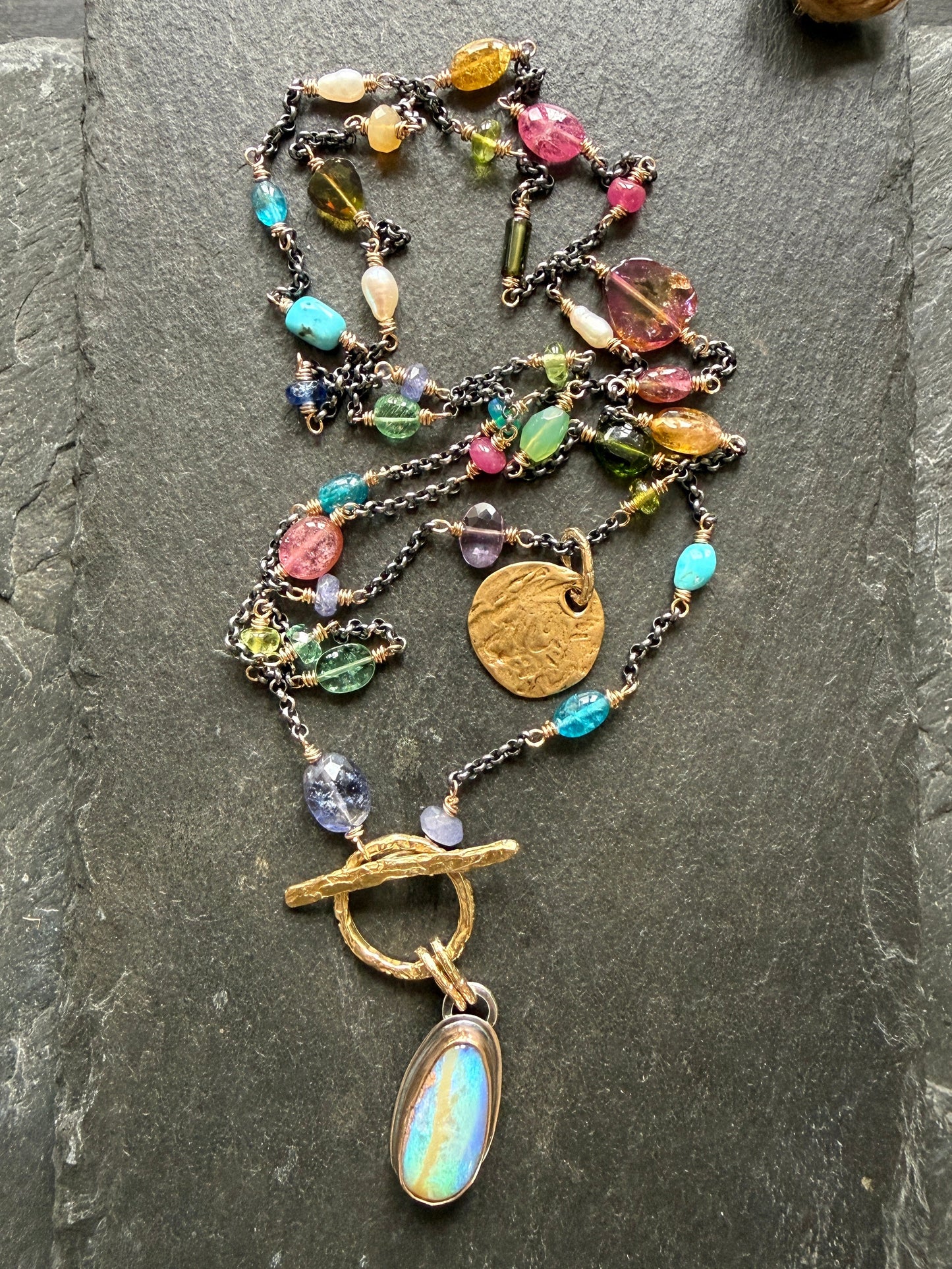 Multi Gemstone Necklace with Boulder Opal