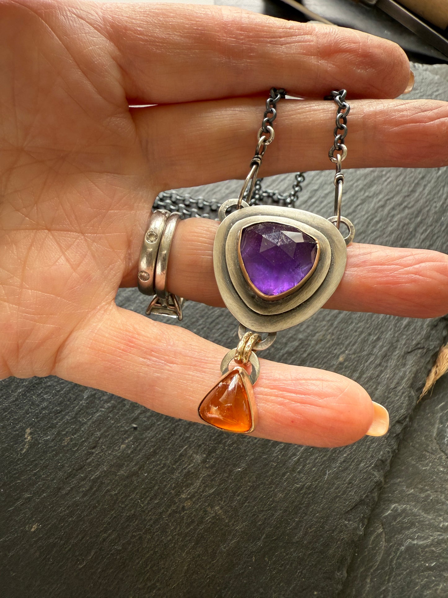 Amethyst & Hessonite Garnet Necklace