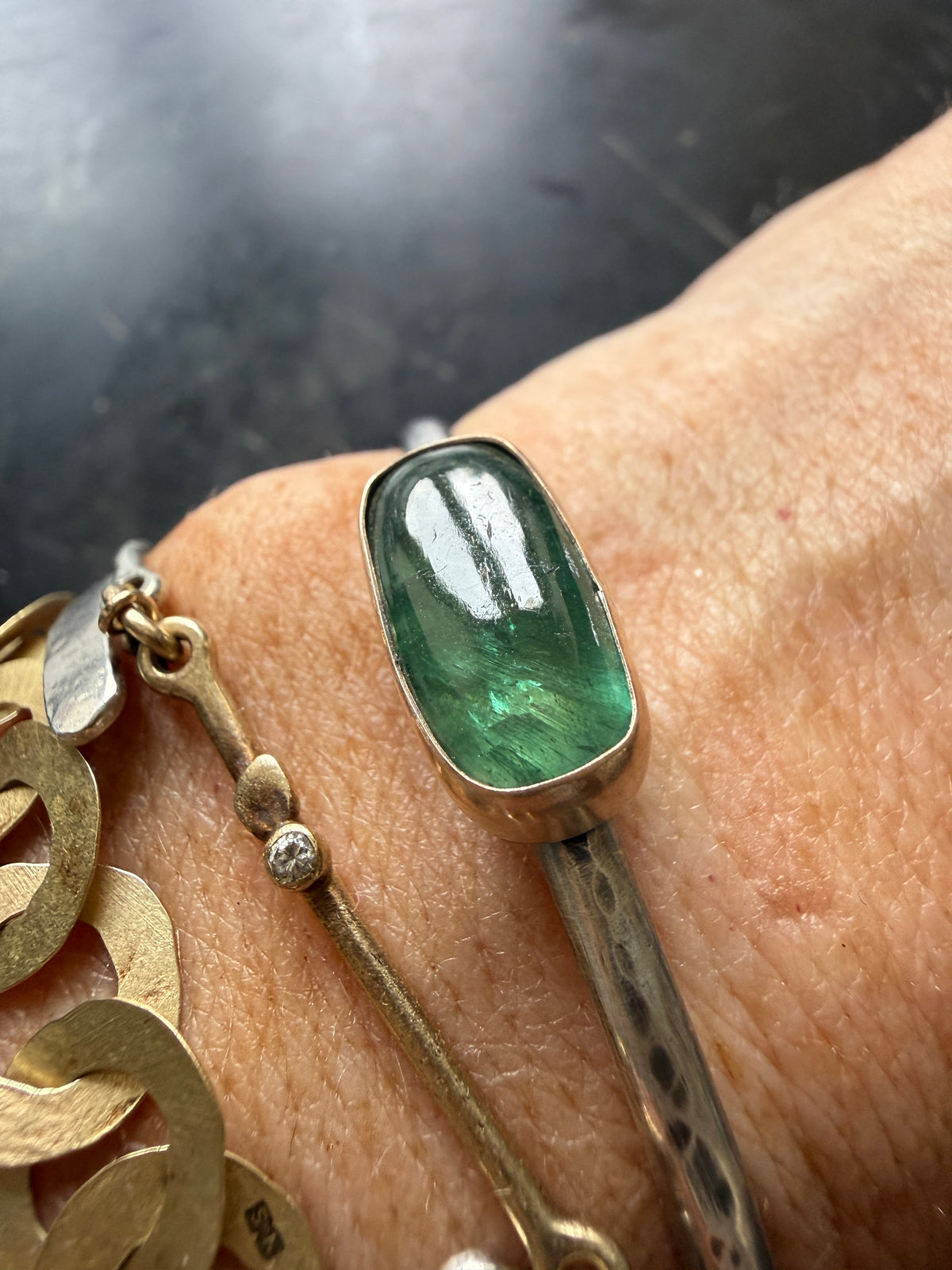 RESERVED - Emerald Kyanite Cuff Bangle