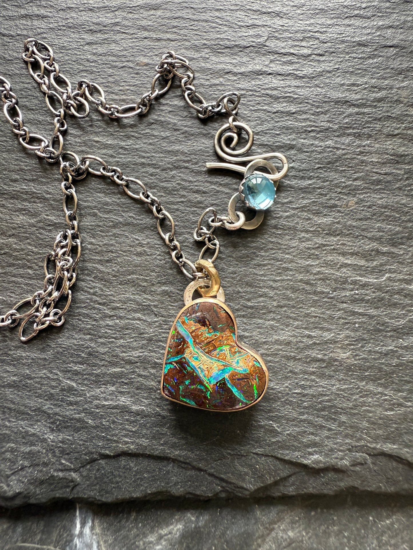 Blue & Green Heart Opal Necklace