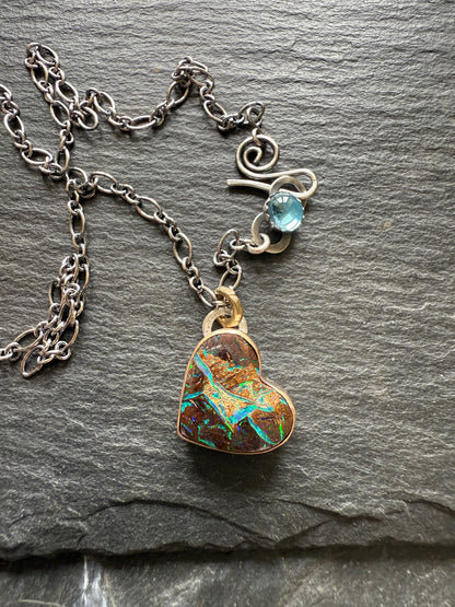 Blue & Green Heart Opal Necklace
