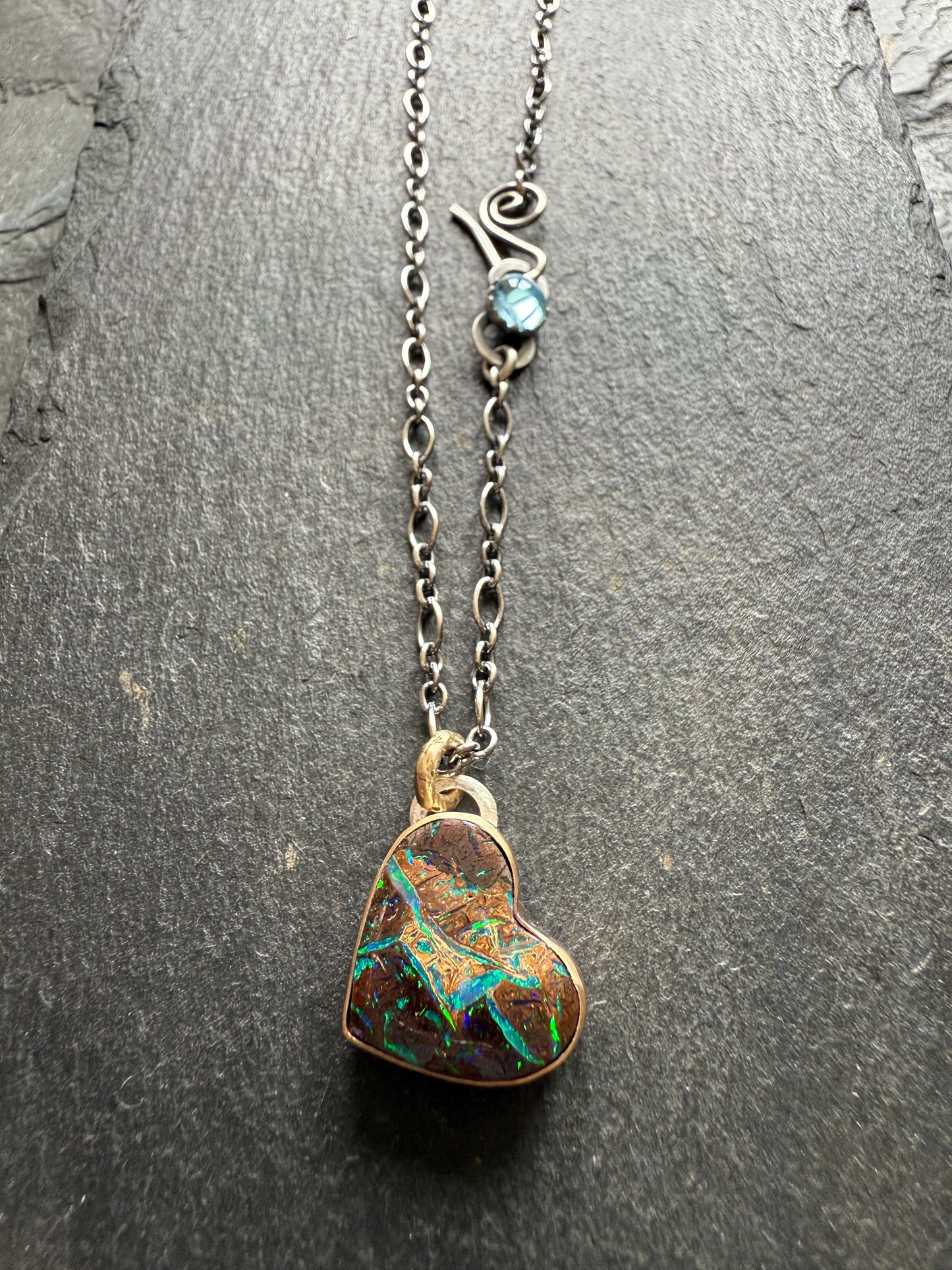 Blue & Green Heart Opal Necklace