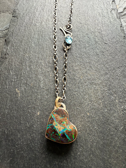 Blue & Green Heart Opal Necklace