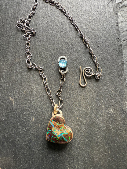 Blue & Green Heart Opal Necklace