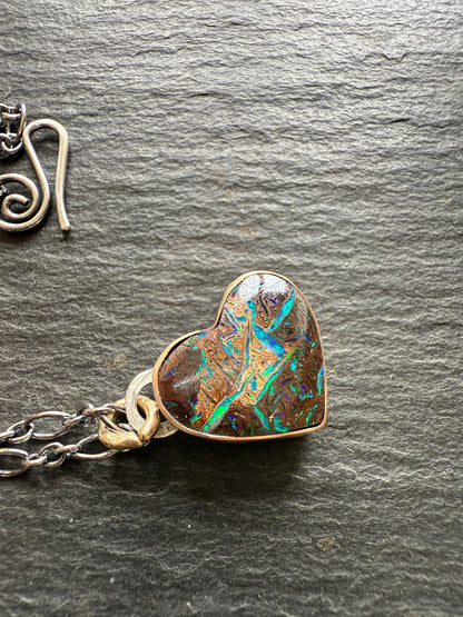 Blue & Green Heart Opal Necklace