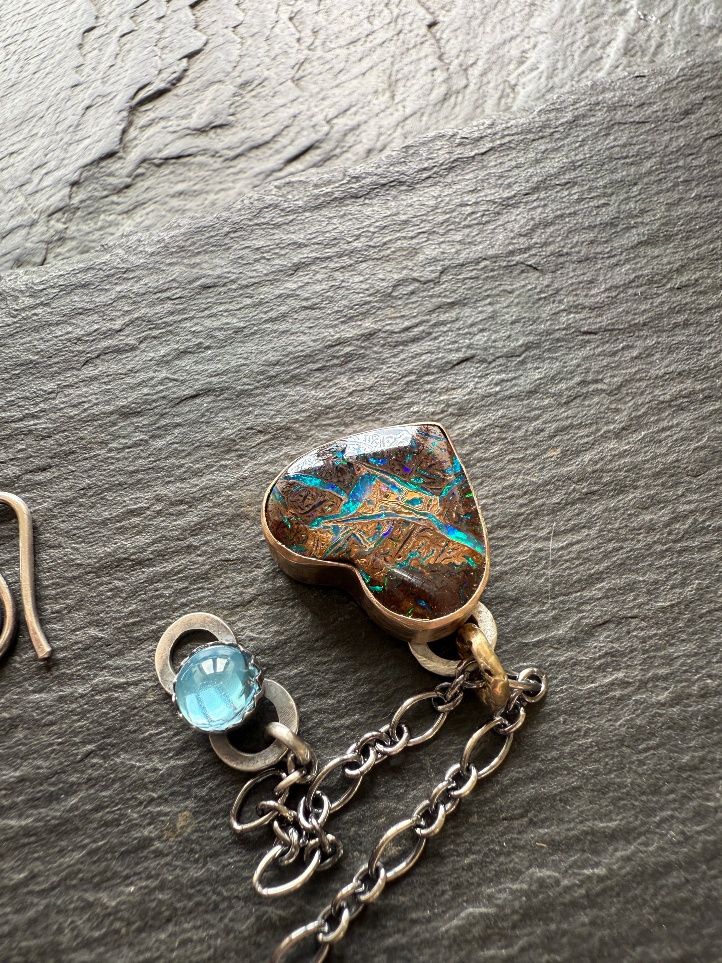 Blue & Green Heart Opal Necklace