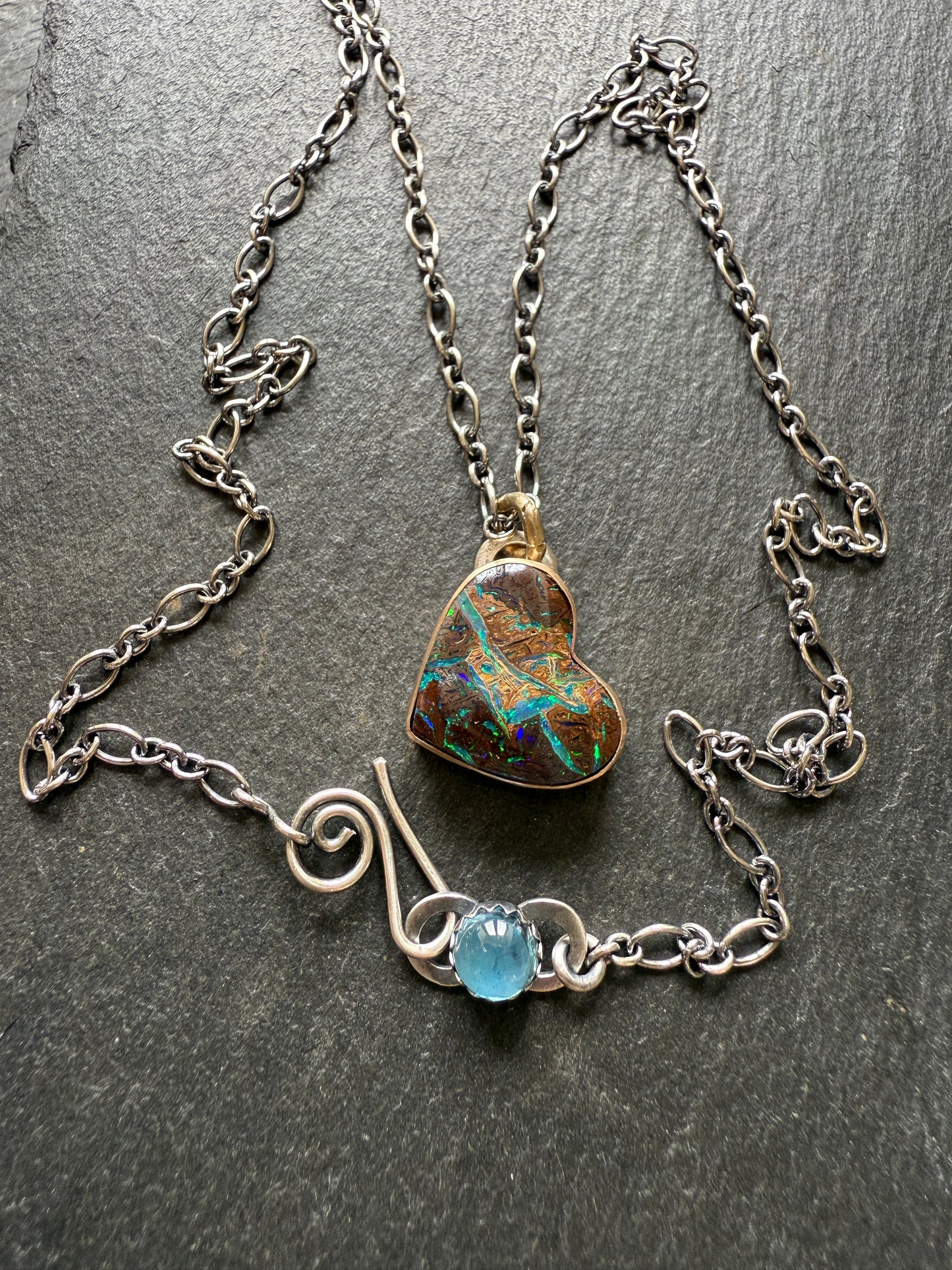 Blue & Green Heart Opal Necklace