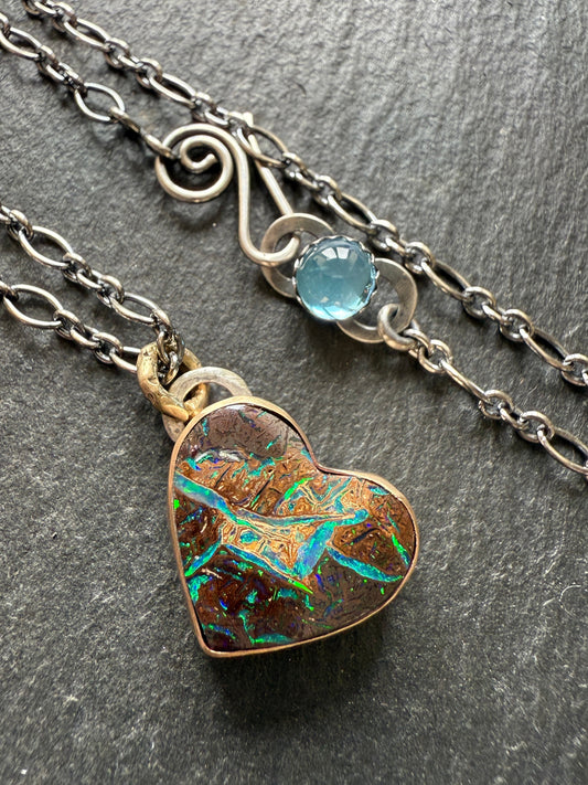 Blue & Green Heart Opal Necklace