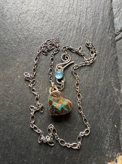 Blue & Green Heart Opal Necklace