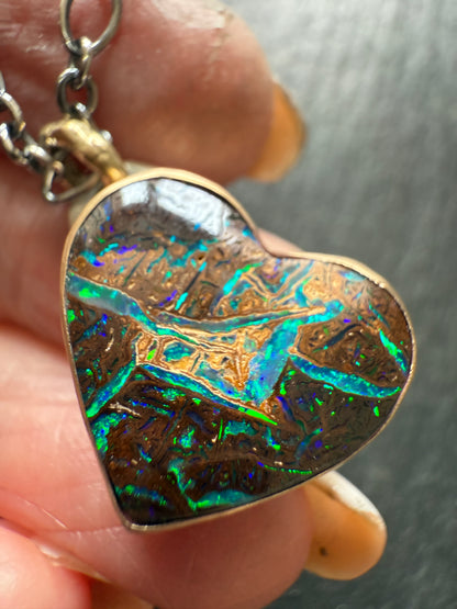 Blue & Green Heart Opal Necklace